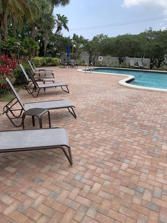 view of swimming pool with a patio area