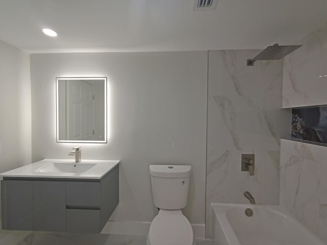 full bathroom with shower / tub combination, toilet, and vanity