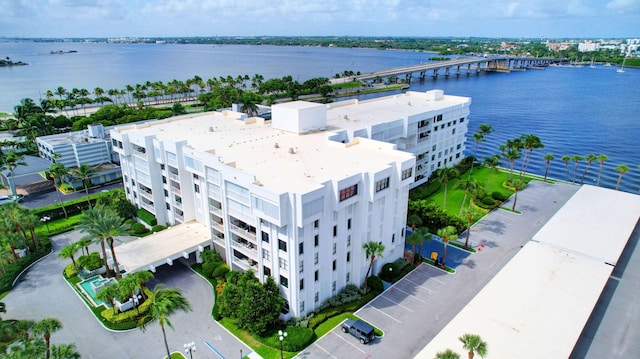 aerial view featuring a water view