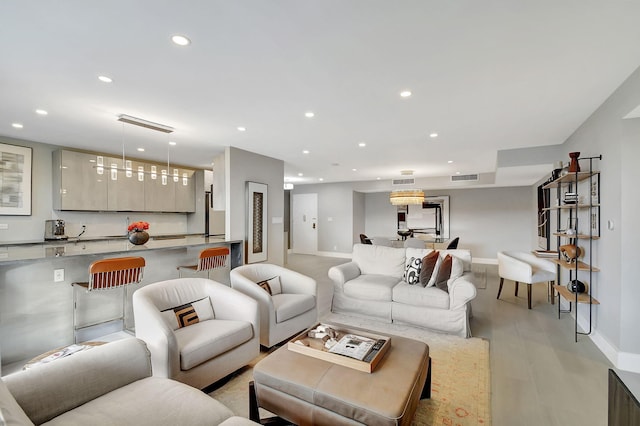 living room featuring light wood-type flooring