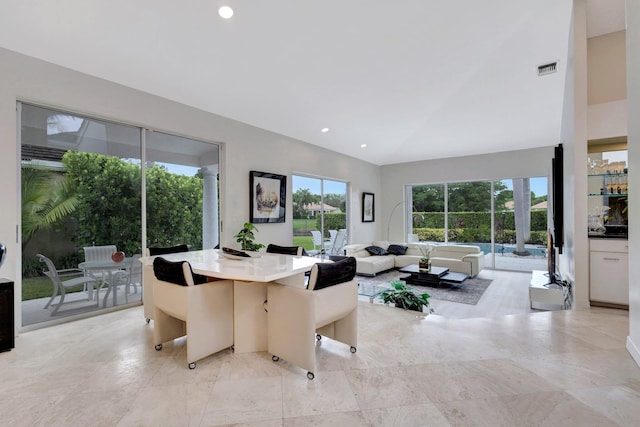 living room featuring light tile patterned flooring