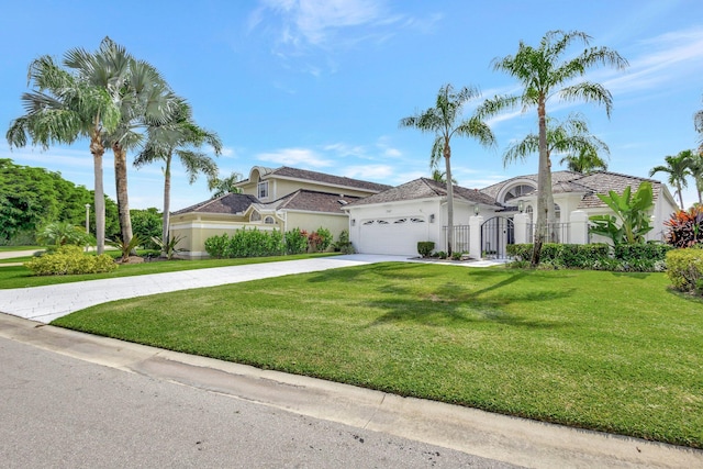 mediterranean / spanish-style house with a garage and a front yard