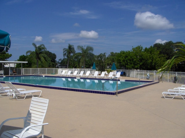 view of swimming pool with a patio