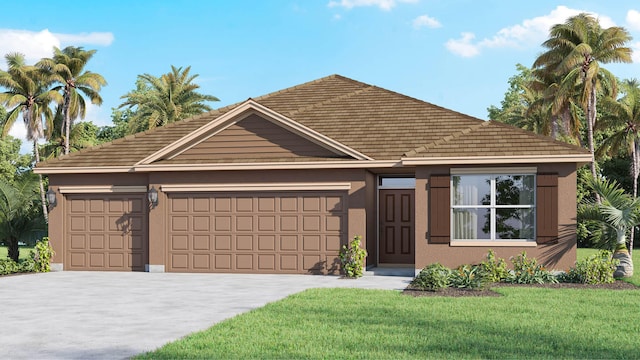 view of front facade with a garage and a front lawn