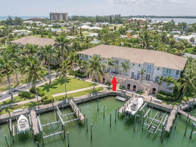 bird's eye view featuring a water view