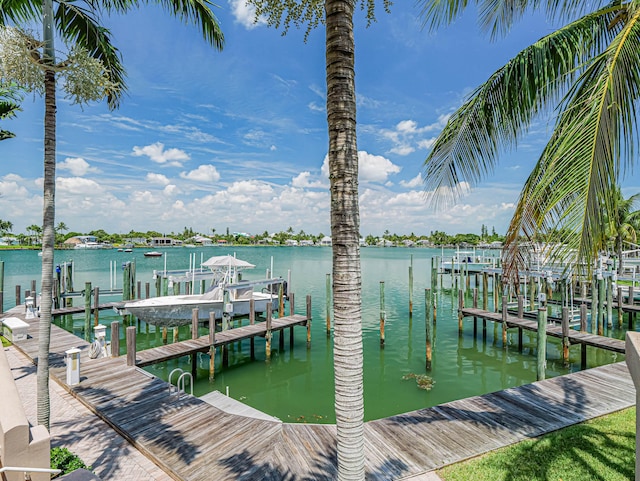 dock area with a water view