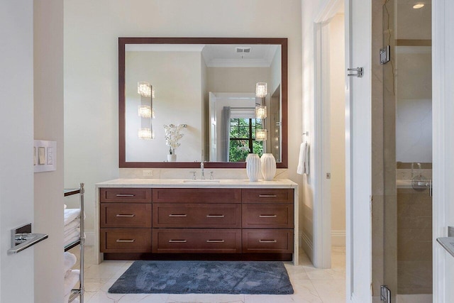 full bathroom featuring vanity, visible vents, and a stall shower