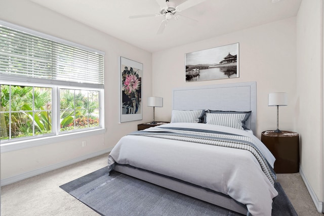 bedroom featuring carpet floors and ceiling fan