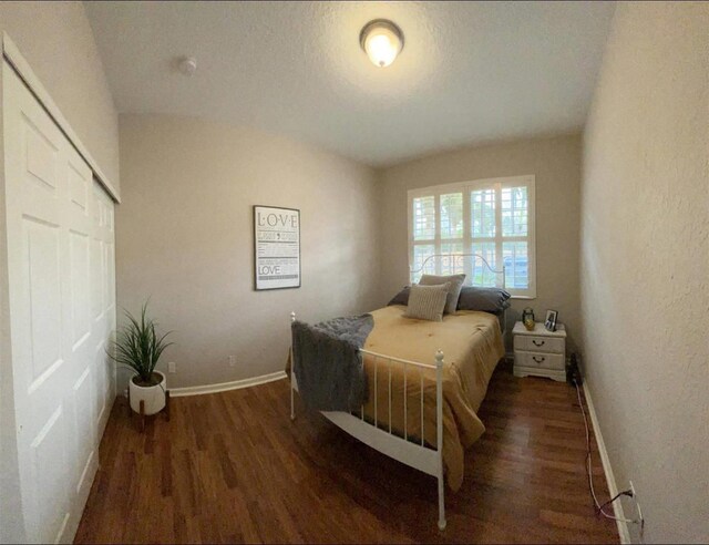 bedroom with a closet and dark hardwood / wood-style flooring