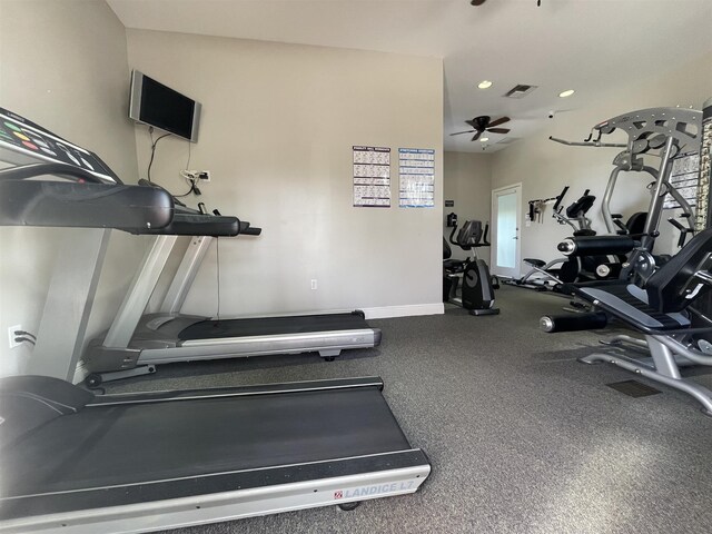 328 SE Bloxham Way, Stuart, FL 34997 - exercise room featuring a ceiling fan, recessed lighting, and baseboards