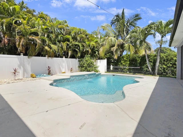 view of swimming pool with a patio area and pool water feature