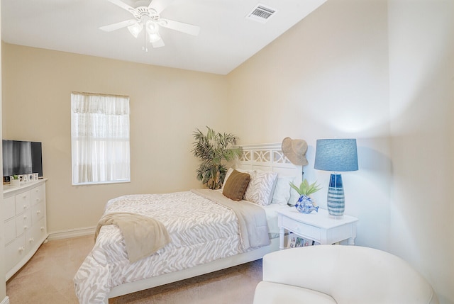 bedroom featuring carpet flooring and ceiling fan