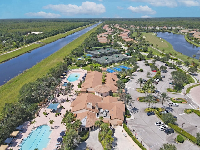 aerial view with a water view