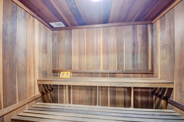 view of sauna featuring wood ceiling