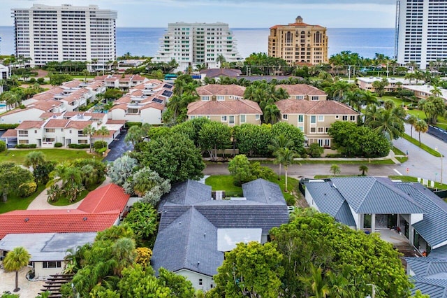 aerial view with a water view and a city view