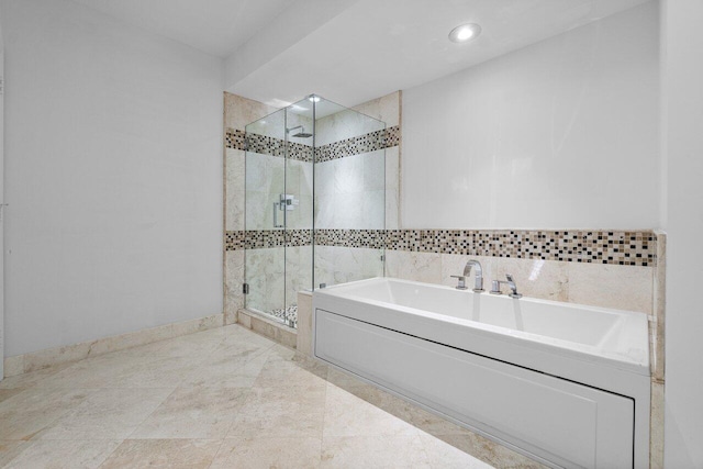 bathroom with plus walk in shower