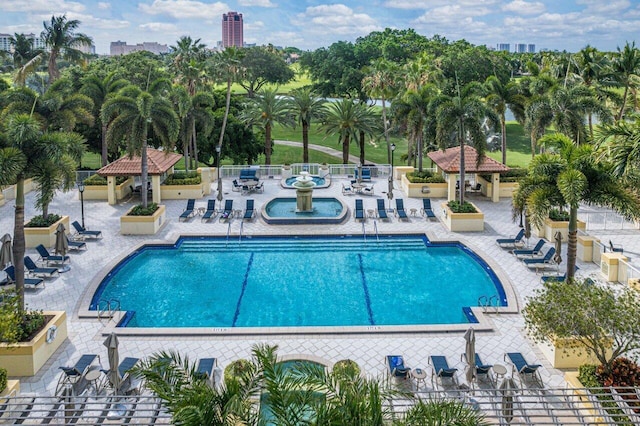 view of swimming pool with a patio area and a gazebo