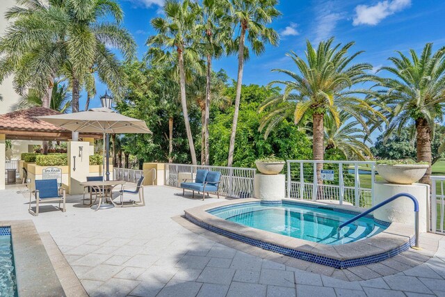 view of pool featuring a patio