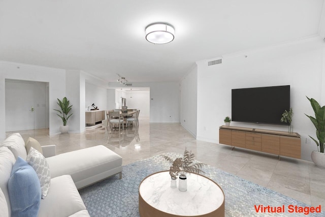 living room featuring ornamental molding