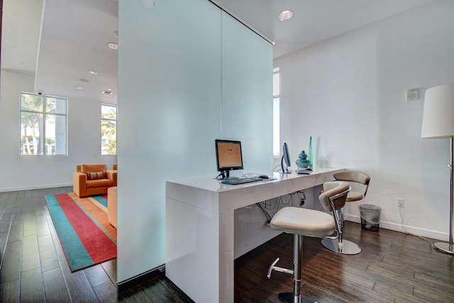 office space featuring dark hardwood / wood-style flooring