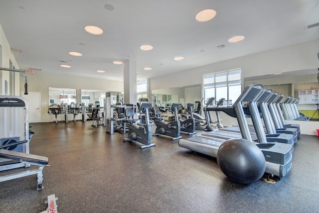 workout area with visible vents and a healthy amount of sunlight