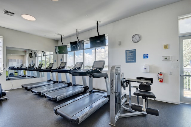 exercise room with a healthy amount of sunlight