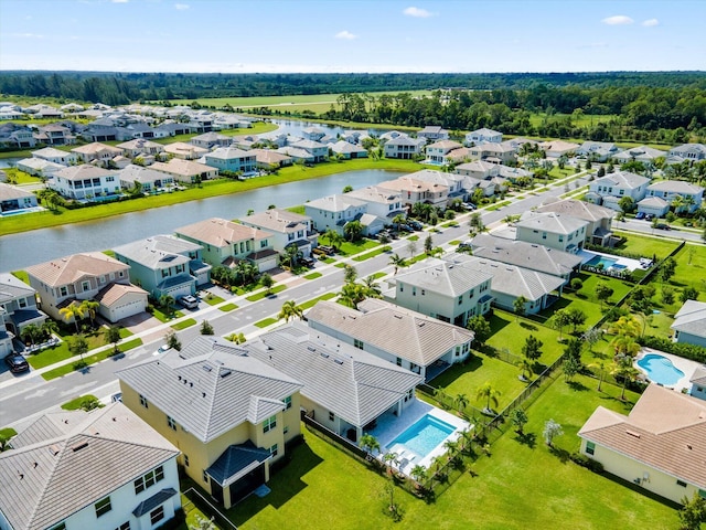 aerial view featuring a water view