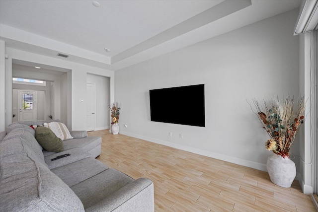 living room with a raised ceiling