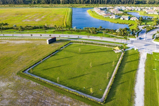 bird's eye view featuring a water view and a rural view