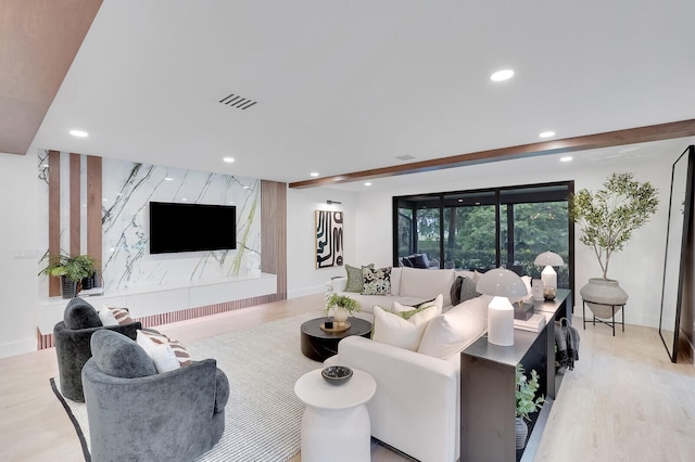 living room with light wood-type flooring