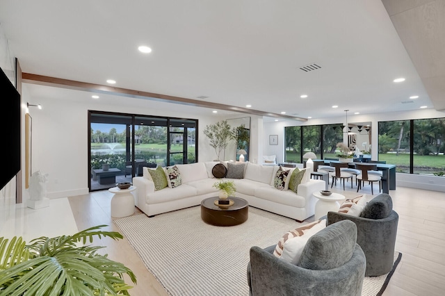 living room with light hardwood / wood-style floors