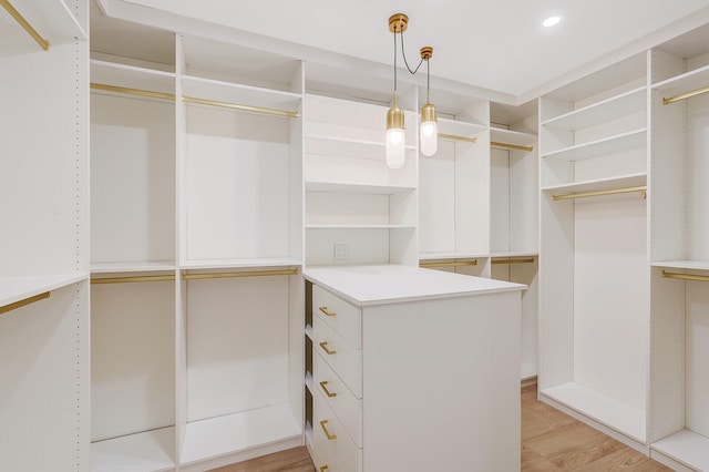 walk in closet with light wood-type flooring