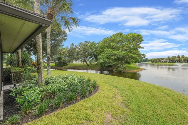 view of yard with a water view