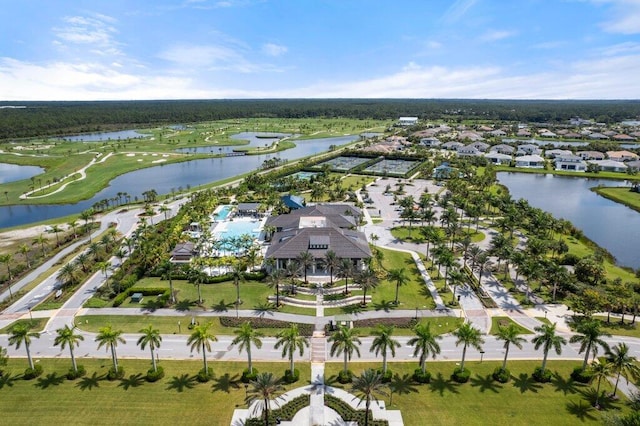 aerial view with a water view