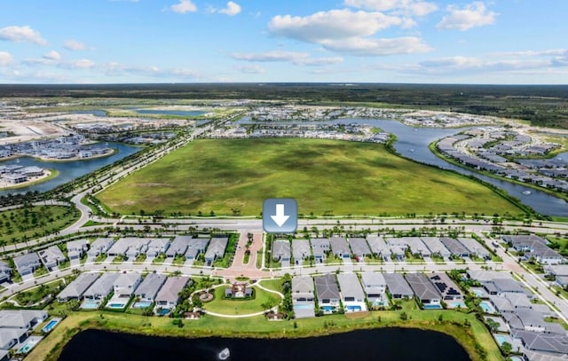 bird's eye view featuring a water view