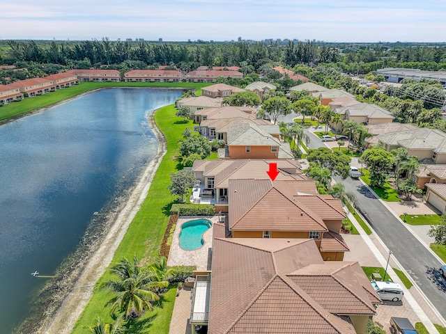 aerial view featuring a water view