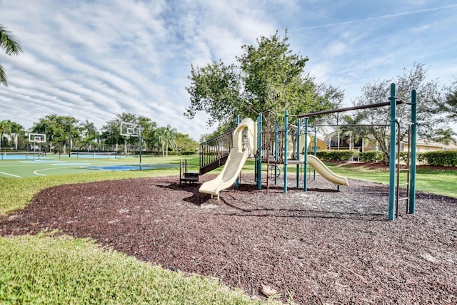 view of playground featuring basketball court