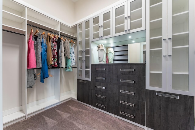 walk in closet featuring carpet flooring