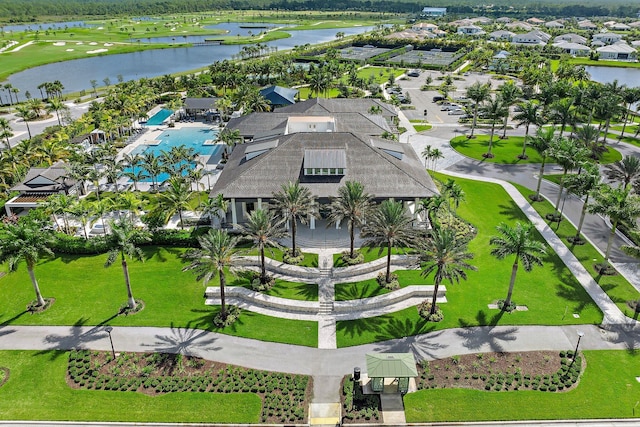 aerial view featuring a water view