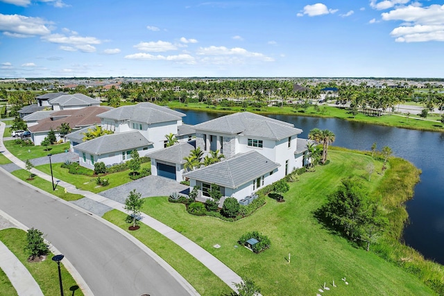 aerial view with a water view