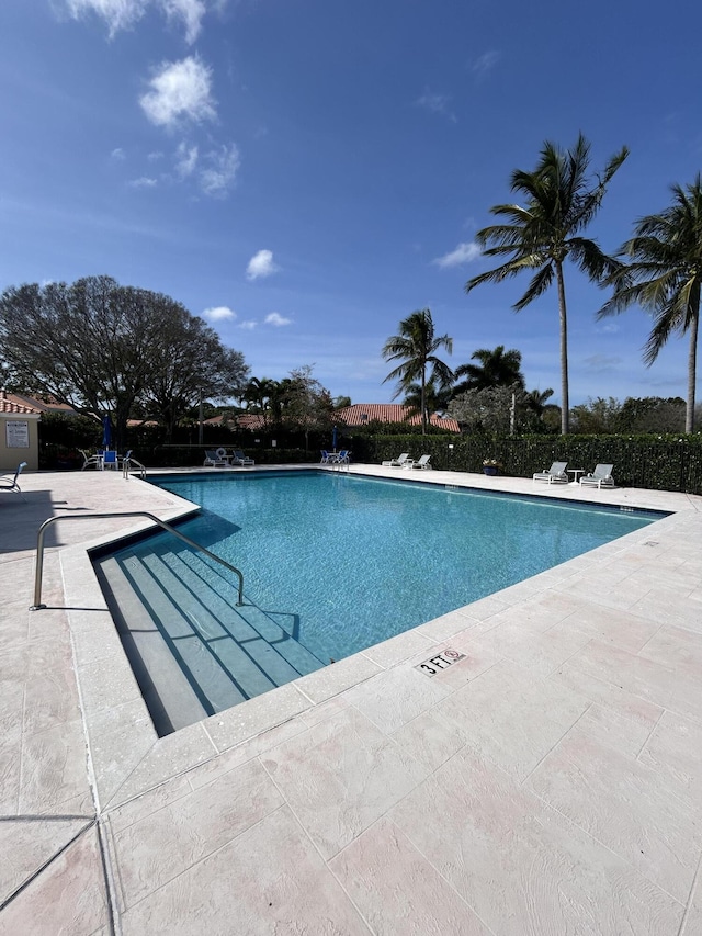 view of swimming pool with a patio area