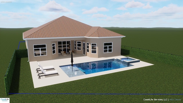 view of pool featuring a patio area and a yard