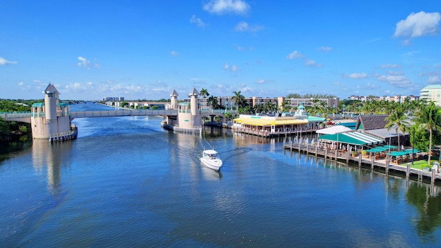 view of dock with a water view