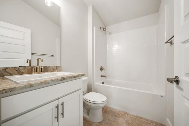 full bathroom with shower / tub combination, tile patterned floors, vanity, and toilet