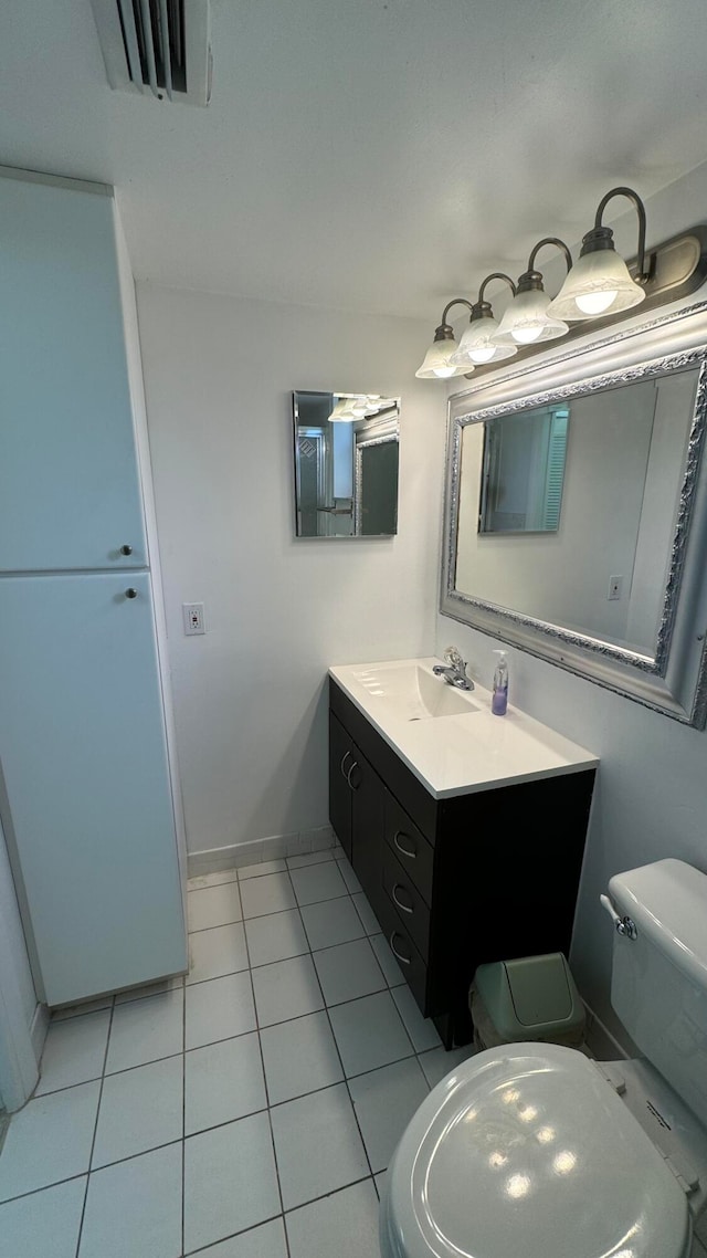 bathroom with tile patterned flooring, toilet, and vanity