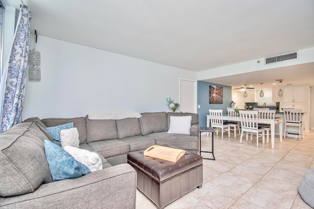 view of tiled living room