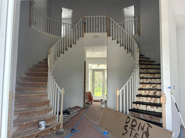 stairs with a high ceiling