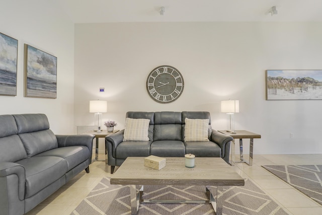 living room featuring light tile patterned flooring