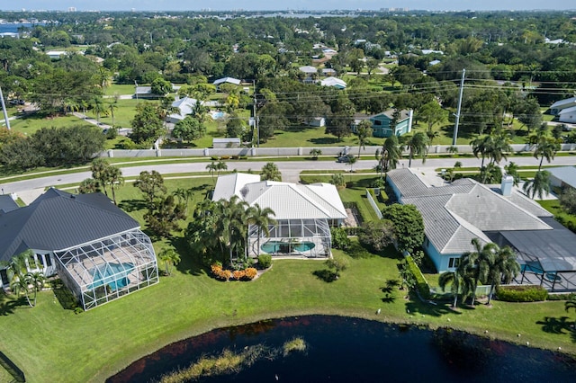 aerial view featuring a water view