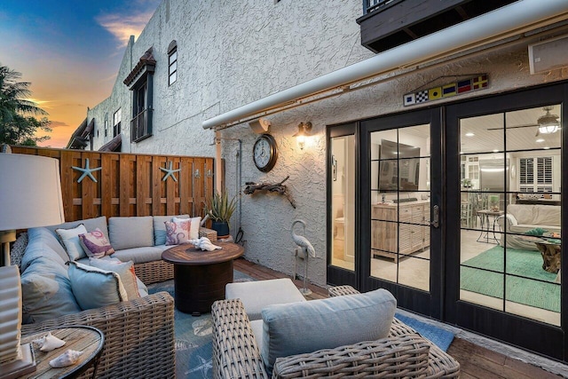 exterior space with french doors and outdoor lounge area